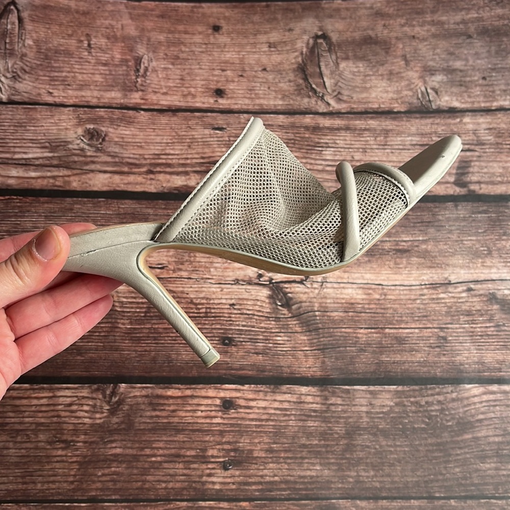 ZARA | Grey faux leather mesh high heel mules sandals - Picture 9 of 12